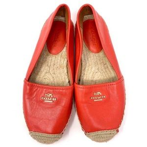 Coach Rhodelle Orangish Red Leather Espadrille